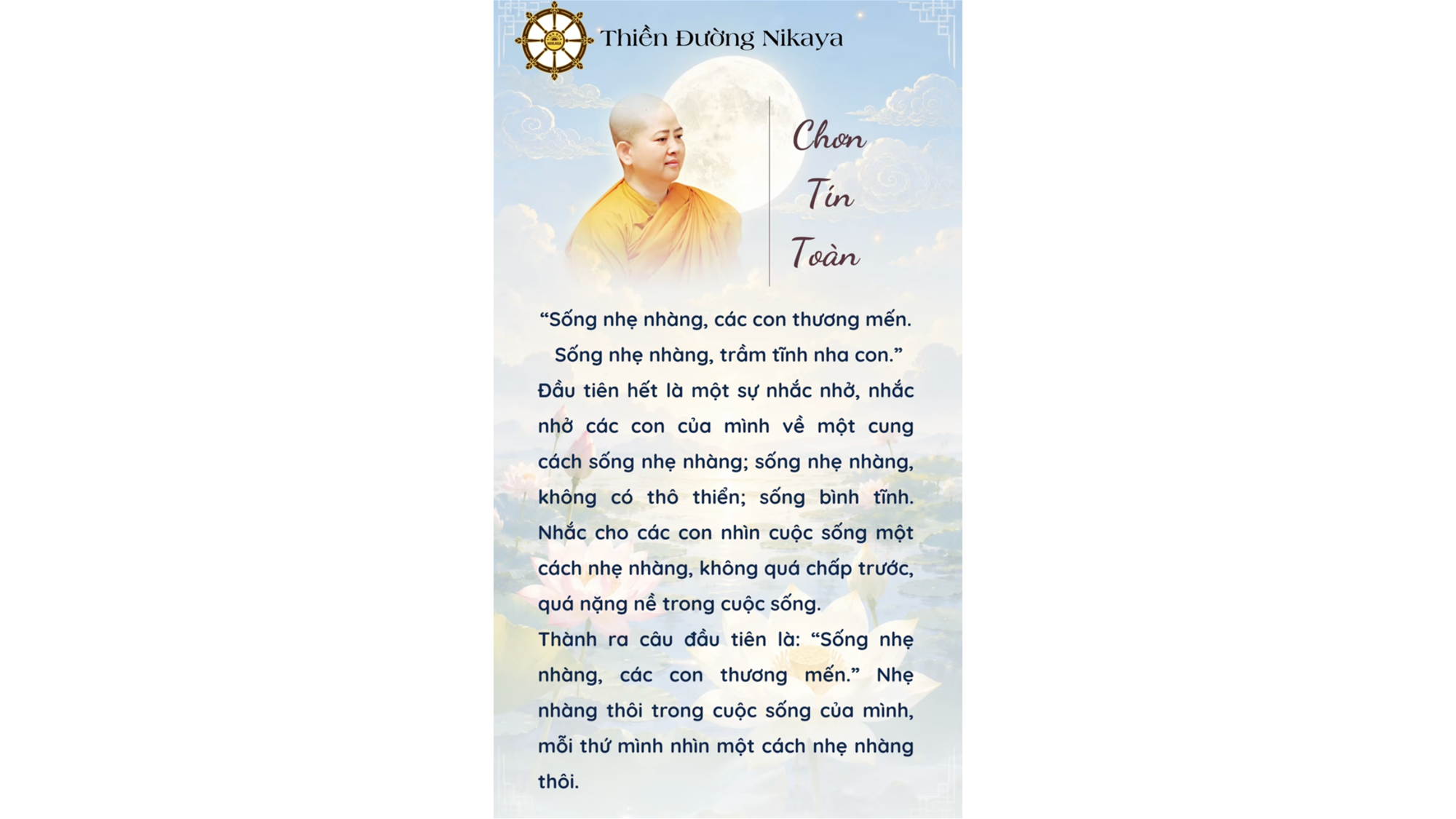 SỐNG NHẸ NHÀNG, TRẦM TĨNH GIỮA CUỘC ĐỜI _ CHƠN TÍN TOÀN