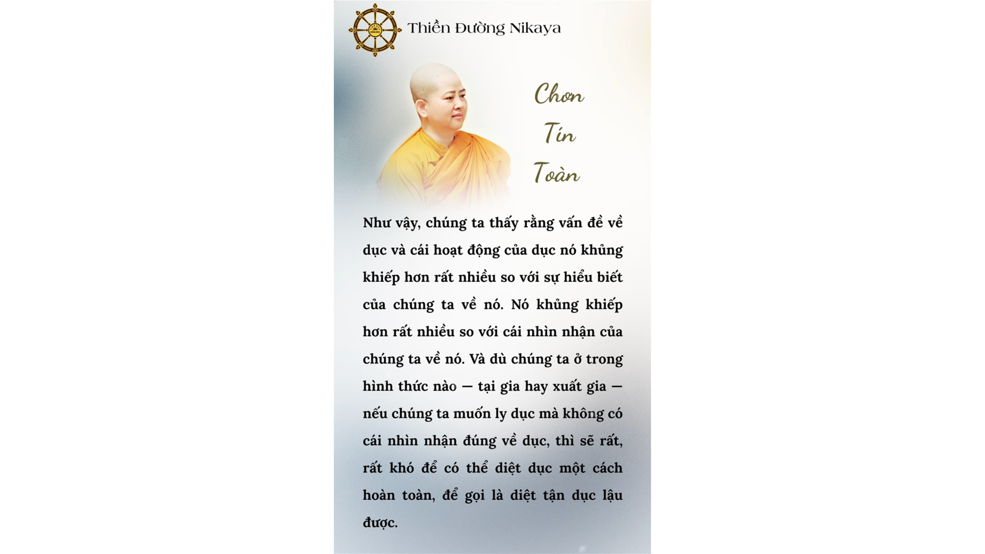 MUỐN DIỆT DỤC, PHẢI THẤY RÕ DỤC _ CHƠN TÍN TOÀN