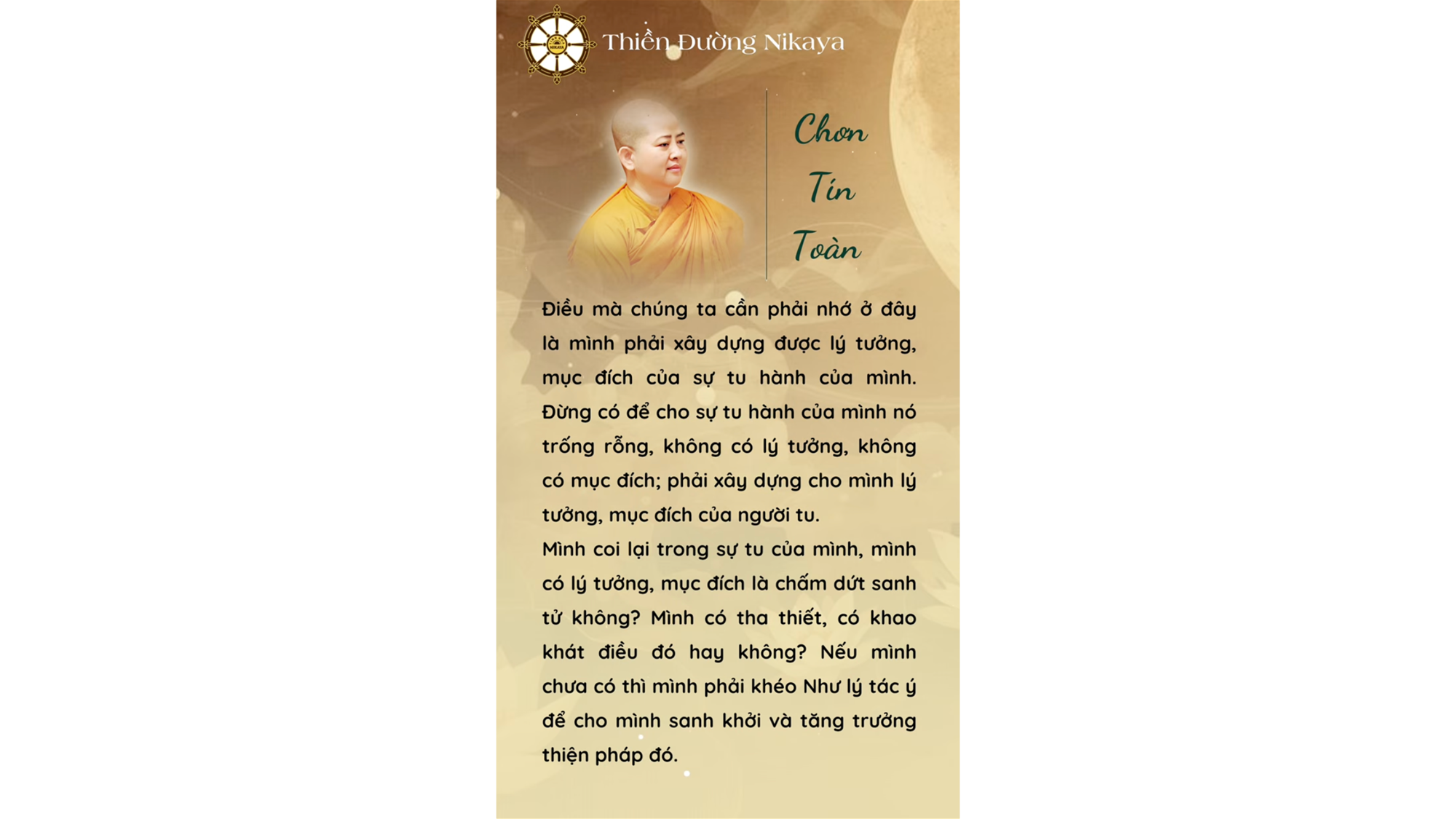 TU PHẢI CÓ MỤC ĐÍCH CAO ĐẸP _ CHƠN TÍN TOÀN